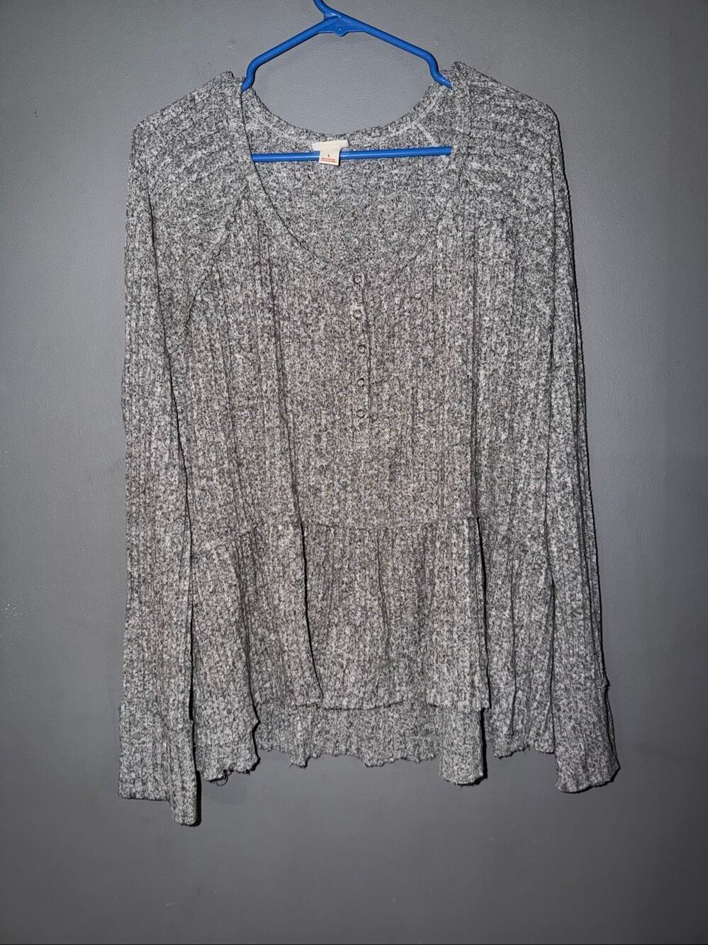 Mossimo Supply Co Gray Peplum Long Sleeve Top Size Large